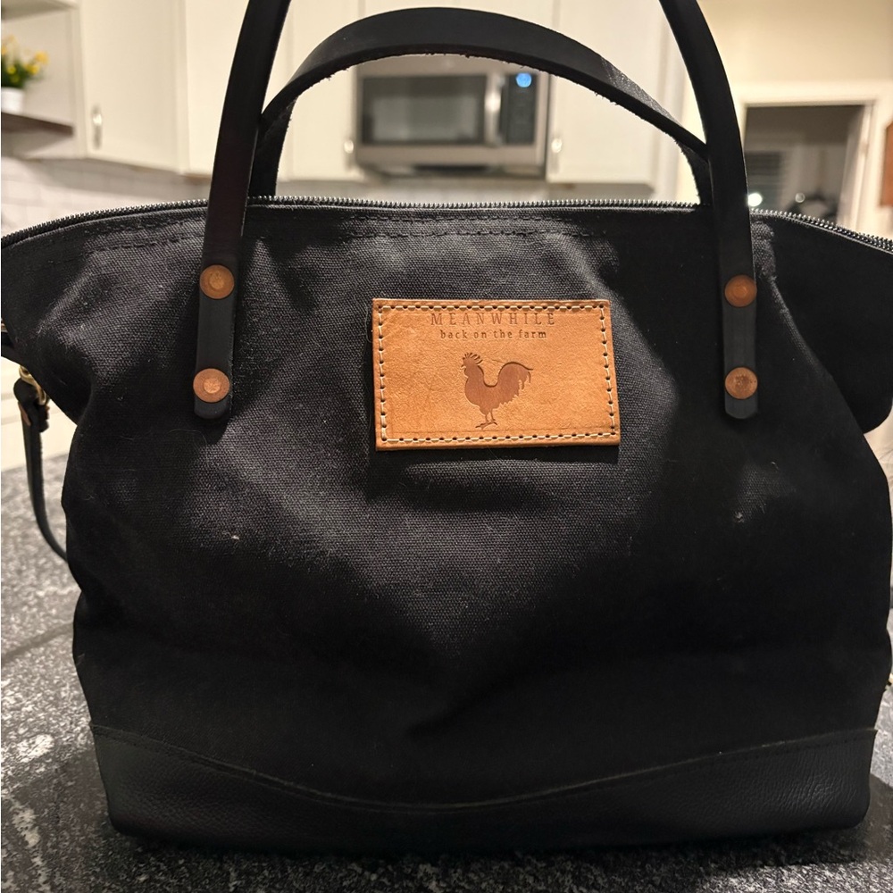 Black Canvas Tote Bag with Leather Accents